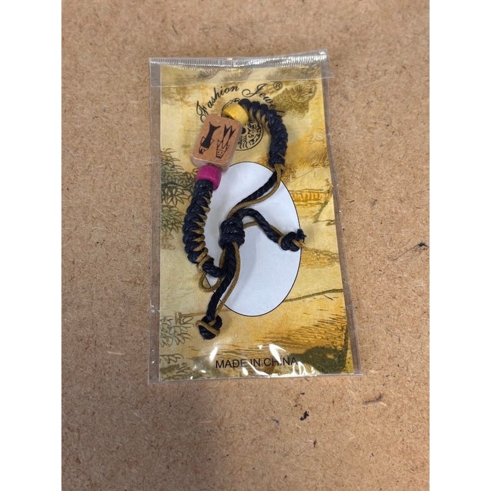 Fashion Jewelry Braided Cord Bracelet Wood Bead Fish Bird Navy Blue Adjustable